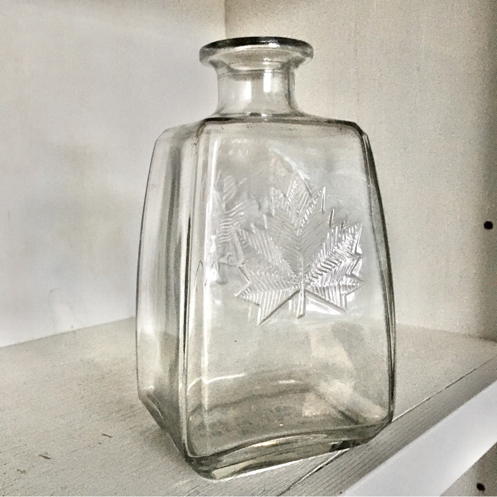 LP Vintage 60s Canadian Whiskey Decanter Bottle Vase Embossed Maples | Heavy